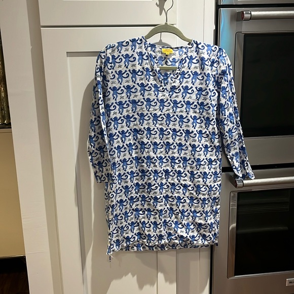 Like new Roberta roller rabbit blue monkey cover up tunic - Picture 2 of 5
